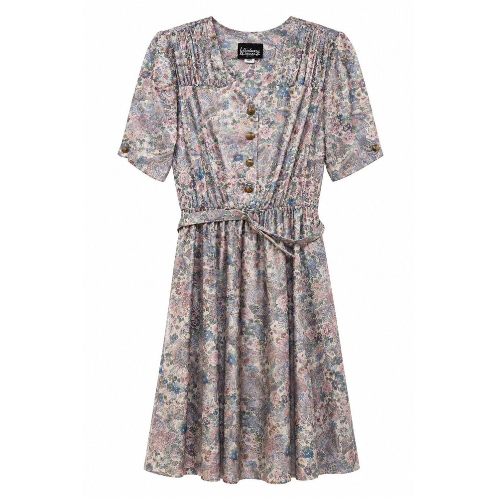 Whirlaway Frocks Women’s Vintage Short Sleeve Floral Button Belted Dress Size 10